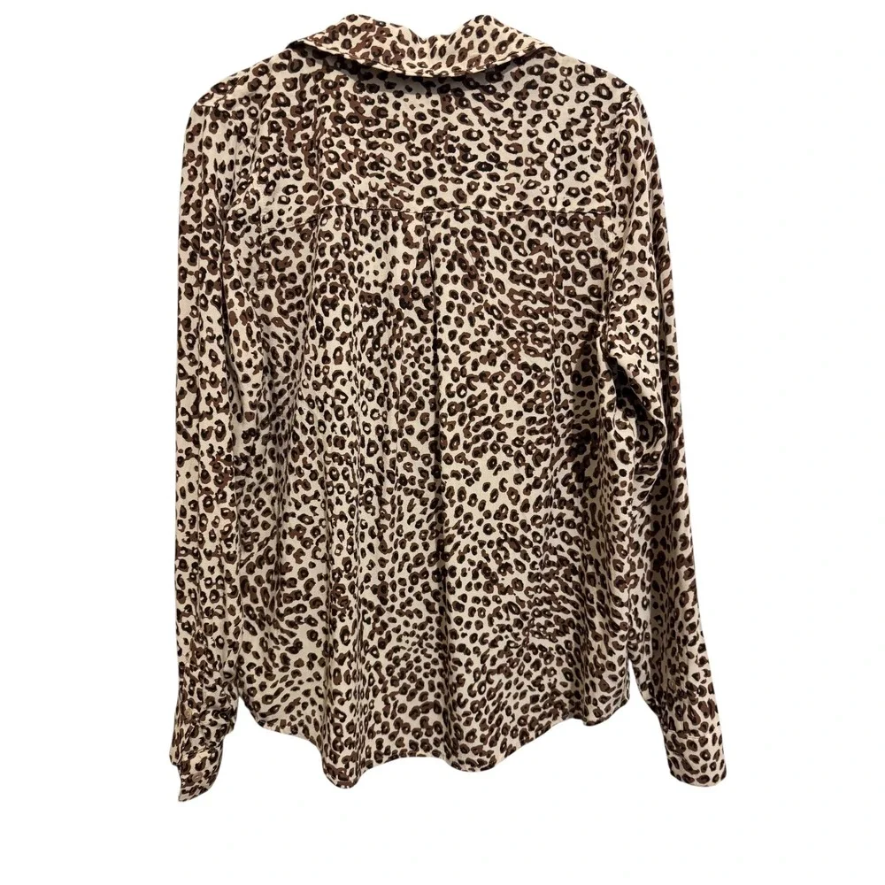 Lucky Brand Leopard Print Blouse Womens Medium Brown Button Up Top Mobwife Boho